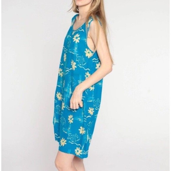 Hawaiian Mumu Dress Beach Y2K Large Womens Fish Sequin Tropical Coastal - Picture 2 of 14